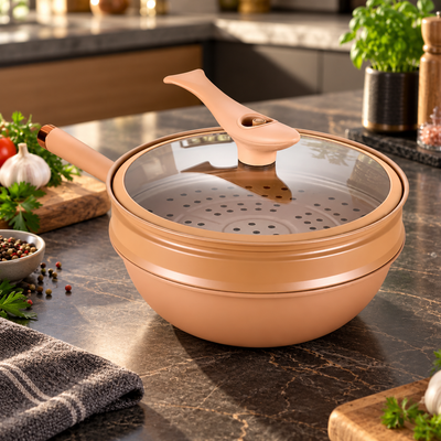 Nonstick Wok with Steamer and Lid