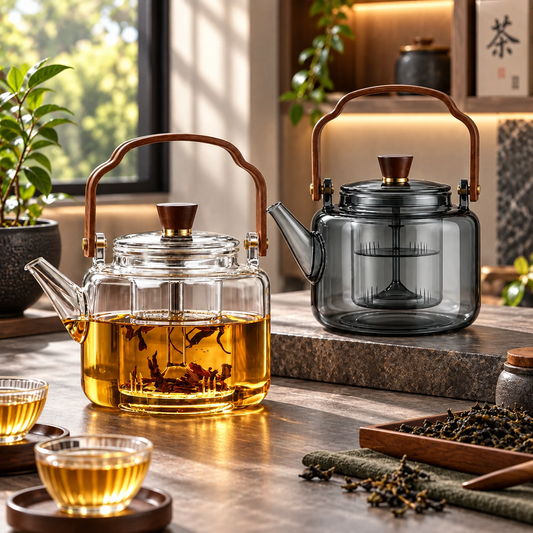 Large Glass Teapot with Wooden Handle