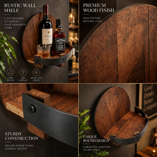 Round Barrel Wood Wall Shelf