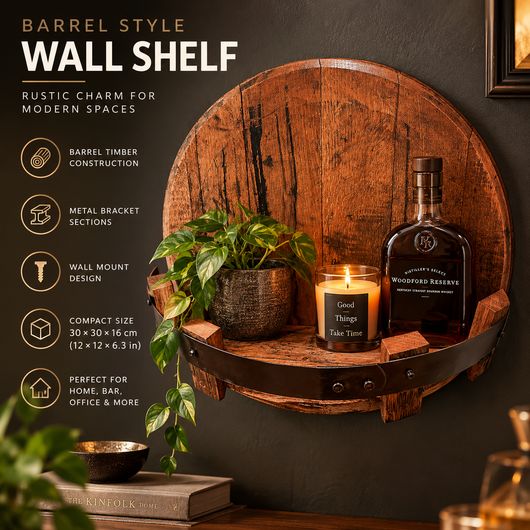 Round Barrel Wood Wall Shelf
