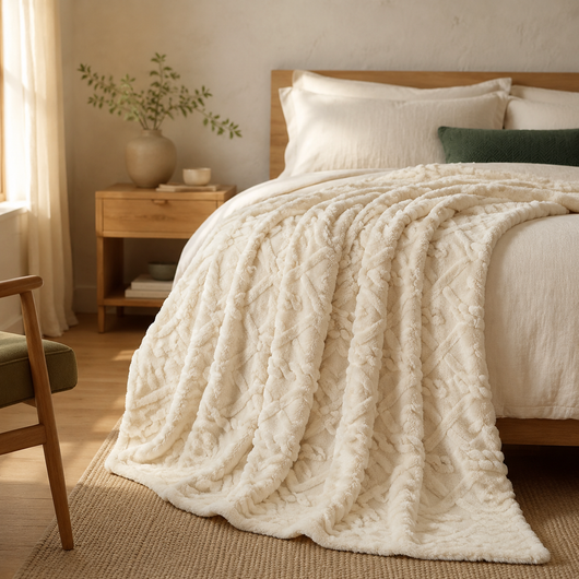 Ruched Faux Fur Throw Blanket