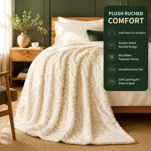 Ruched Faux Fur Throw Blanket