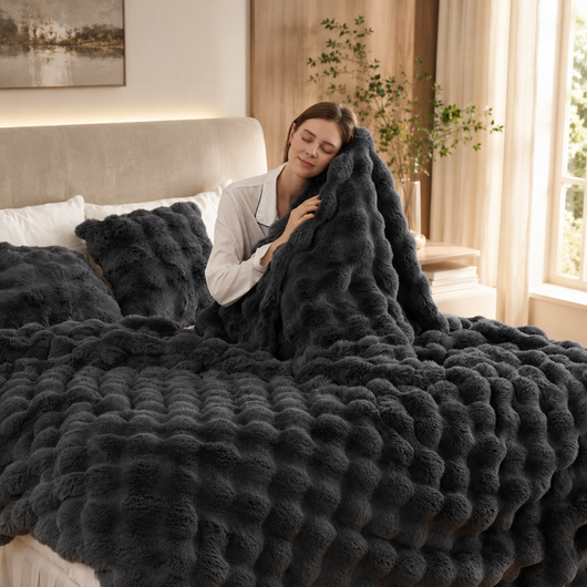 Faux Fur Reversible Throw Blanket