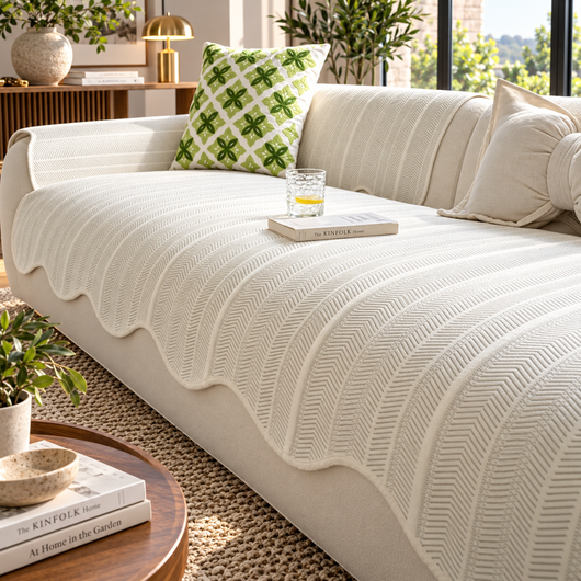 Herringbone Scallop Edge Sofa Cover