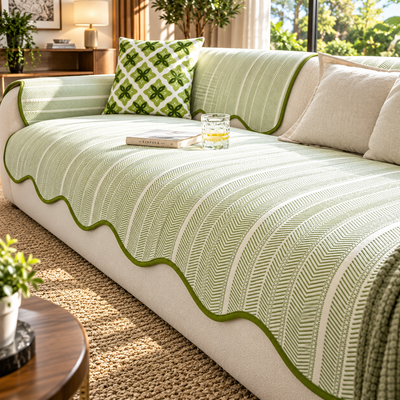 Herringbone Scallop Edge Sofa Cover