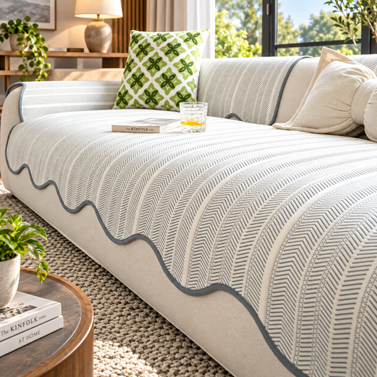 Herringbone Scallop Edge Sofa Cover
