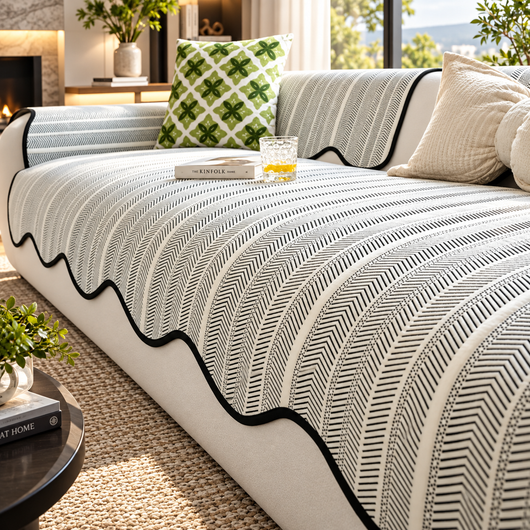 Herringbone Scallop Edge Sofa Cover