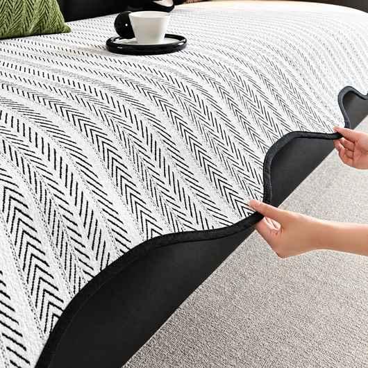 Herringbone Scallop Edge Sofa Cover