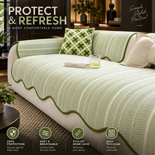 Herringbone Scallop Edge Sofa Cover