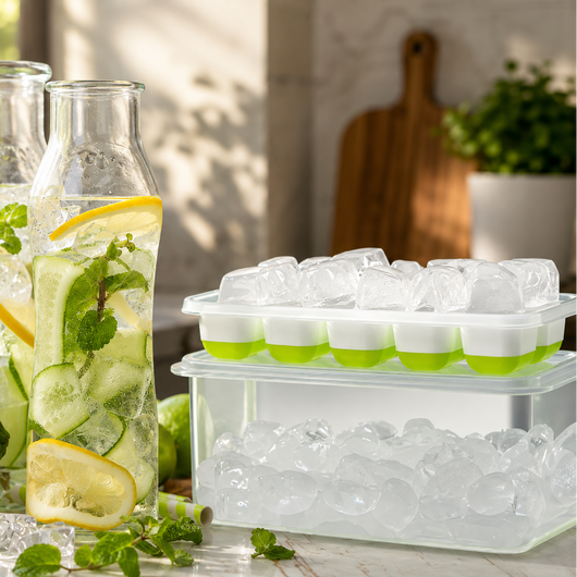 Stackable Silicone Ice Cube Trays with Storage Bin