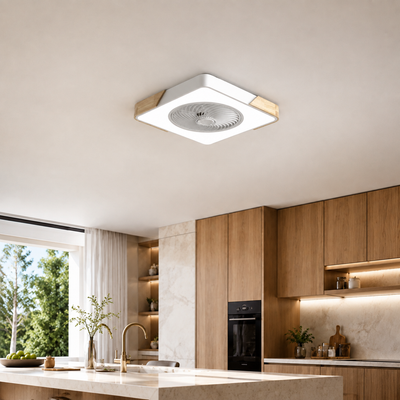 Wood Accent Flush Mount Ceiling Fan