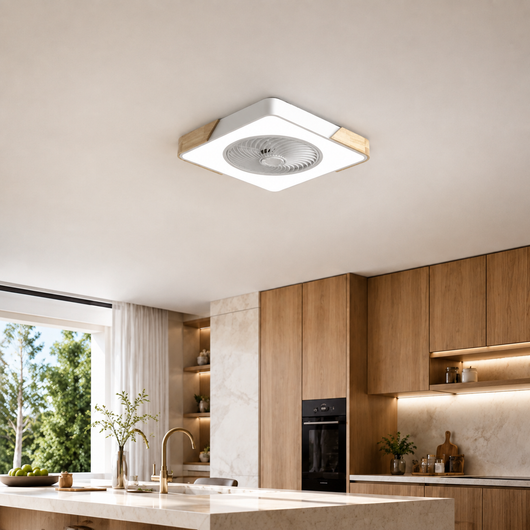 Wood Accent Flush Mount Ceiling Fan