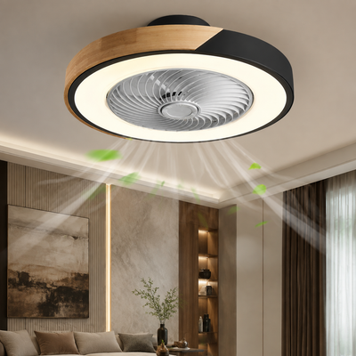 Wood Accent Flush Mount Ceiling Fan