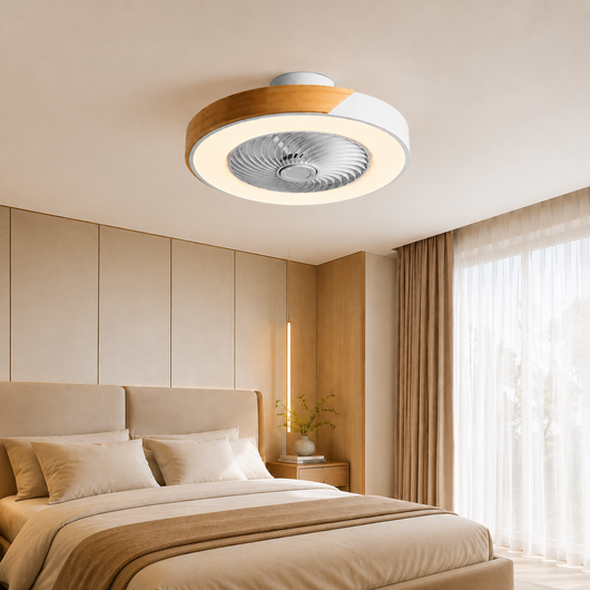 Wood Accent Flush Mount Ceiling Fan