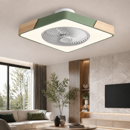 Wood Accent Flush Mount Ceiling Fan