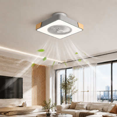 Wood Accent Flush Mount Ceiling Fan