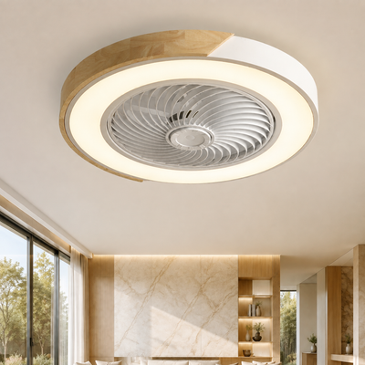 Wood Accent Flush Mount Ceiling Fan