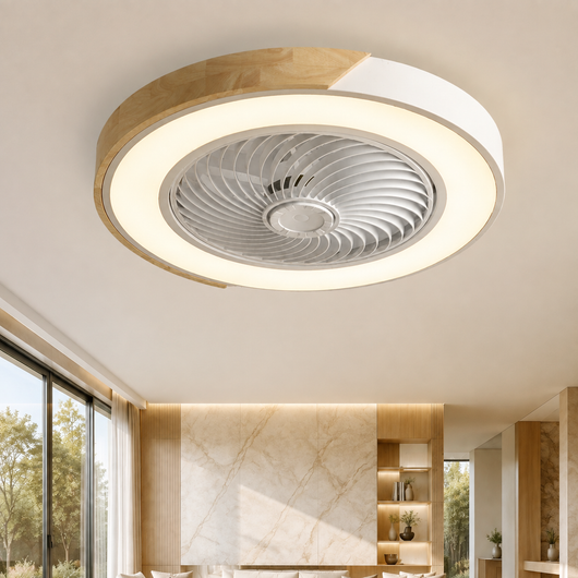 Wood Accent Flush Mount Ceiling Fan
