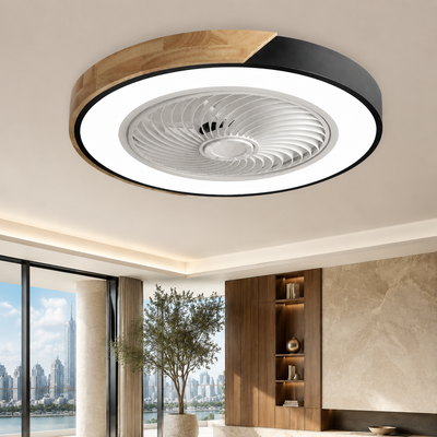 Wood Accent Flush Mount Ceiling Fan