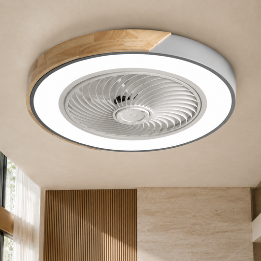 Wood Accent Flush Mount Ceiling Fan