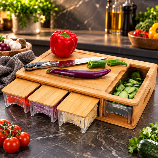 Bamboo Cutting Board with Storage Trays