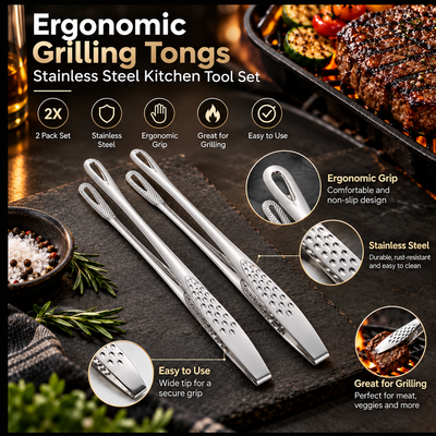 Stainless Steel Grilling Tongs Set