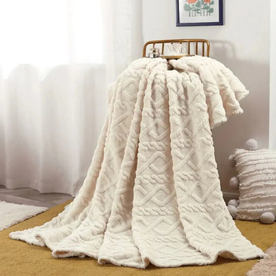 Off white ruched faux fur throw blanket