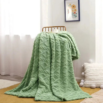 Matcha green ruched faux fur throw blanket