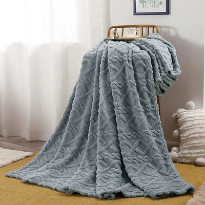 Blue gray ruched faux fur throw blanket