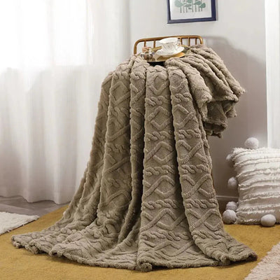 Coffee brown ruched faux fur throw blanket