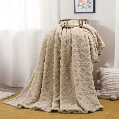 Khaki ruched faux fur throw blanket