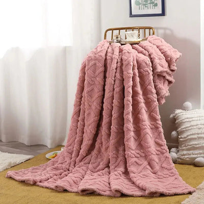 Rose pink ruched faux fur throw blanket