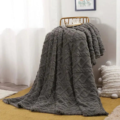 Gentleman gray ruched faux fur throw blanket