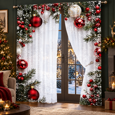 Christmas Ball Print Curtains