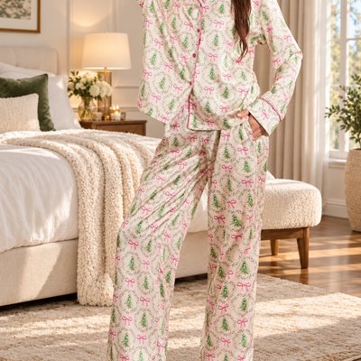 Satin Bow Print Pajama Set