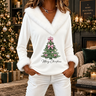 Faux Fur Collar Christmas Top
