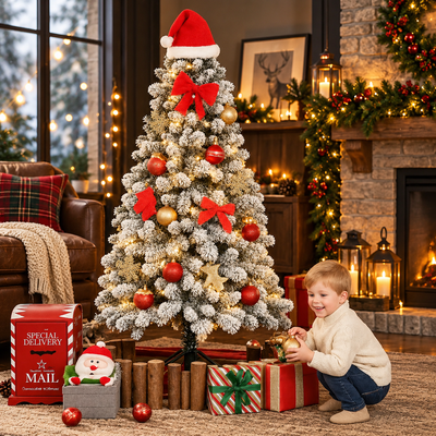 Snow Flocked Pre-Lit Christmas Tree