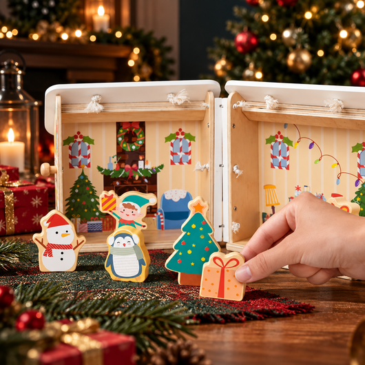 Wooden Christmas Dollhouse Playset