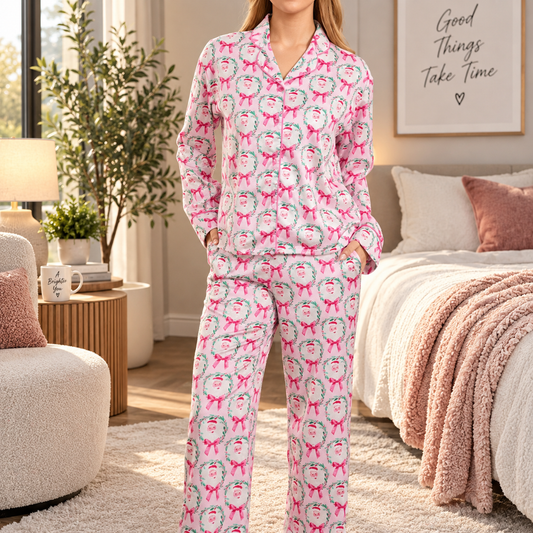 Satin Bow Print Pajama Set
