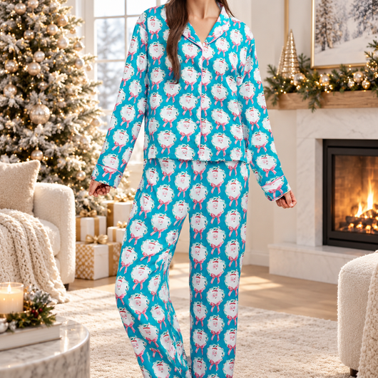 Satin Bow Print Pajama Set