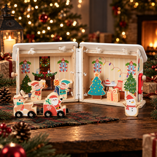 Wooden Christmas Dollhouse Playset