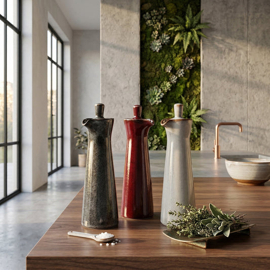 Reactive glaze ceramic oil bottle with ceramic stopper