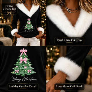 Faux Fur Collar Christmas Top