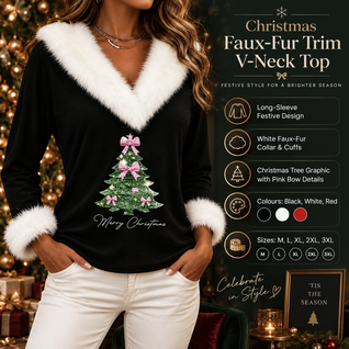 Faux Fur Collar Christmas Top