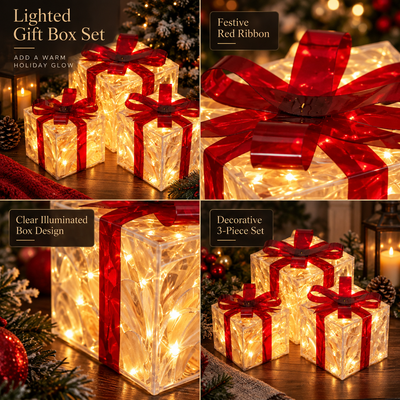 Lighted Christmas Gift Box Set