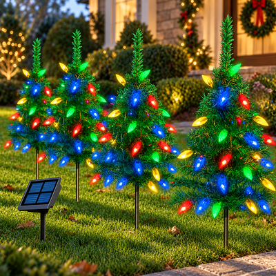 Solar Christmas Tree Garden Lights 4-Pack