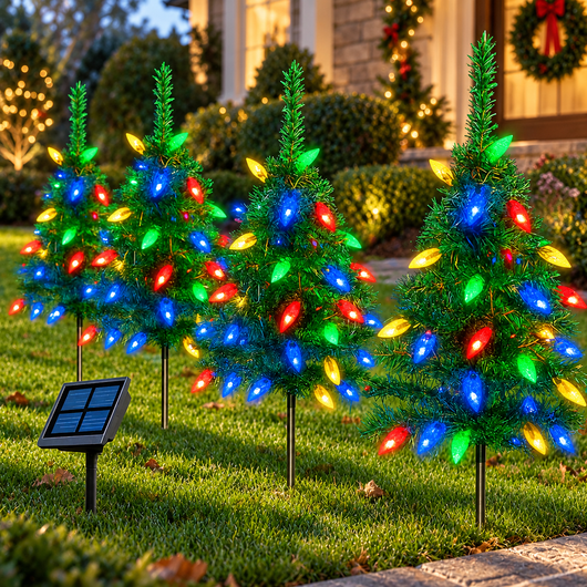 Solar Christmas Tree Garden Lights 4-Pack