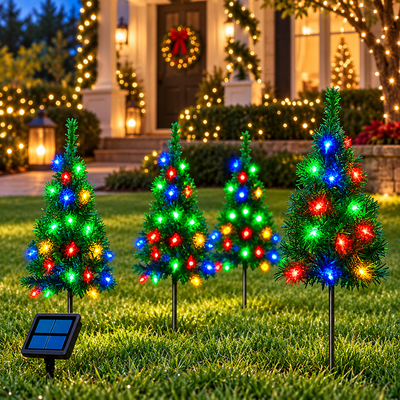 Solar Christmas Tree Garden Lights 4-Pack