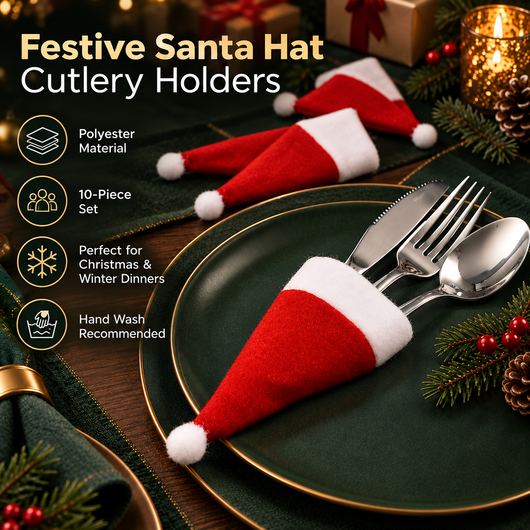 Santa Hat Cutlery Covers, Set of 10