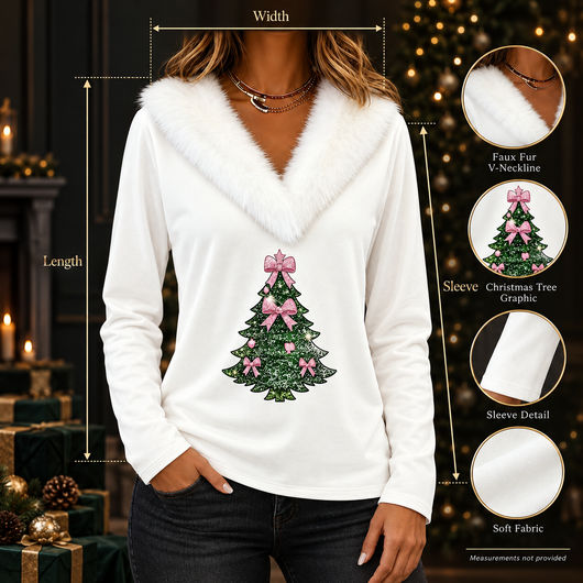 Faux Fur Collar Christmas Top